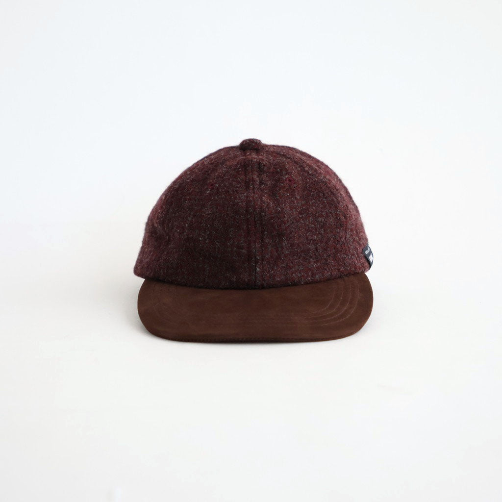 ウールヘリンボーン生地縮絨×レザー キャップ #BURGUNDY [HR-K601-051]