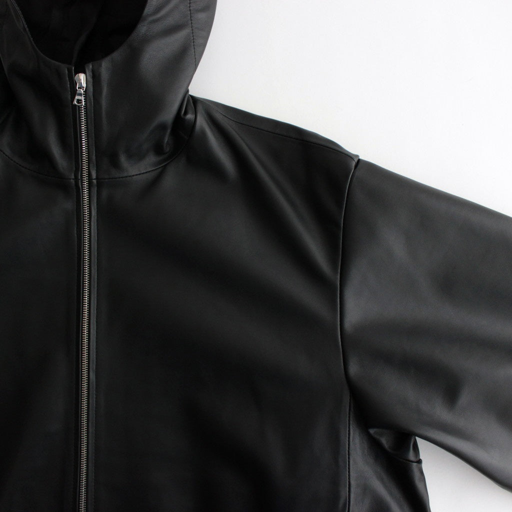 LEATHER HOODED SHORT JACKET #BLACK [ST.1063]