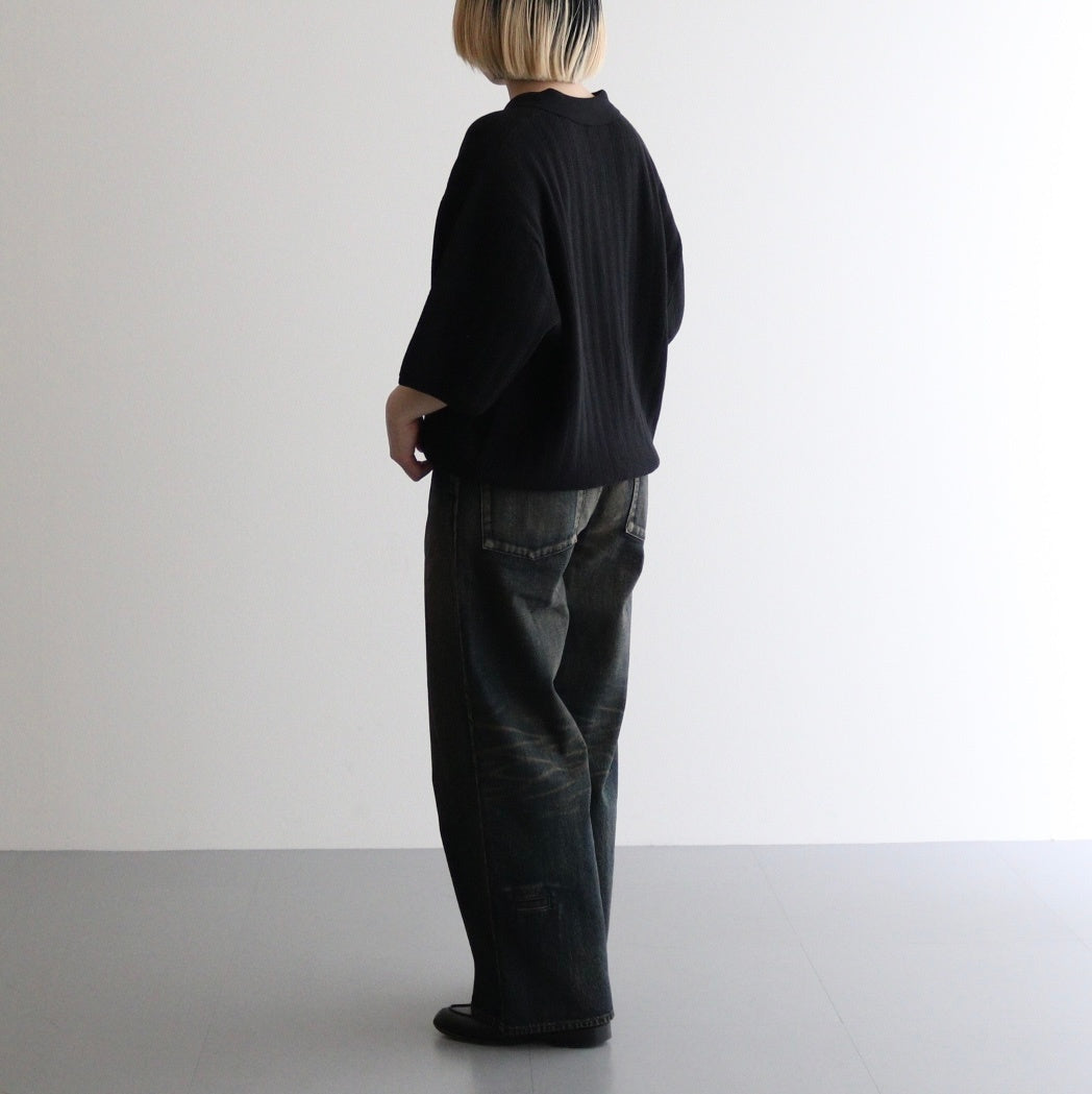 Rib Pattern Half Zip Polo #Black [2501-012]