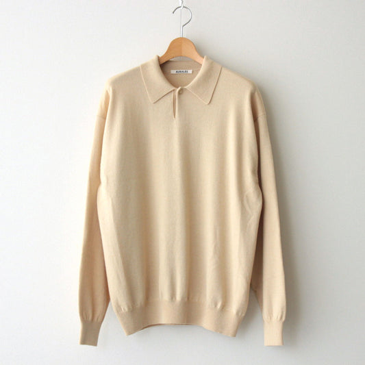 CASHMERE SILK WOOL KNIT POLO #LIGHT KHAKI [A24AP02SK]