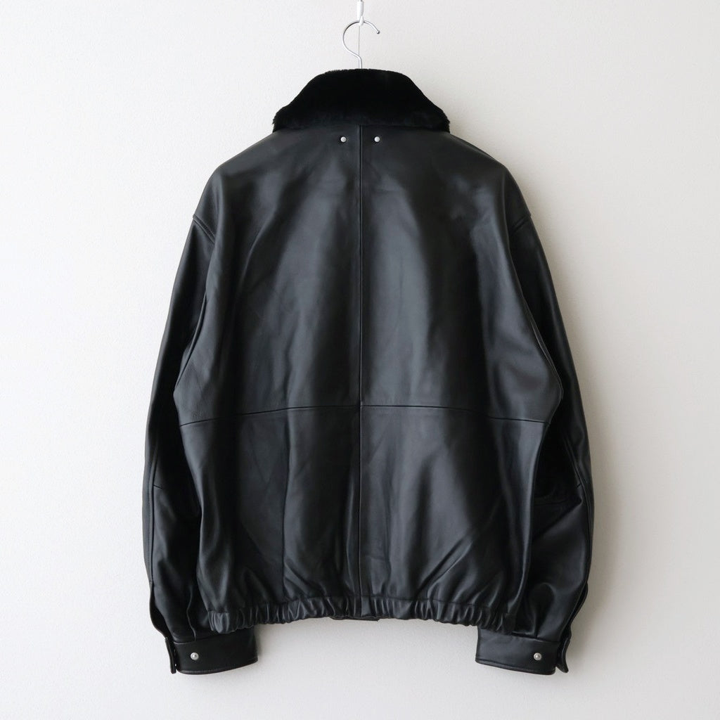 MOUTON COLLAR SHEEP LEATHER ZIP JACKET #BLACK [ST.1216]