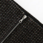 ALPACA WOOL SILK TWEED PENCIL SKIRT #GRAY BROWN HAIRLINE [A25AS06LS]