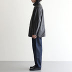 REVERSIBLE WOOL TWISTED TWILL / SHEEP LEATHER HALF COAT #KHAKI BEIGE CHAMBRAY × BLACK [A26AC01AN]