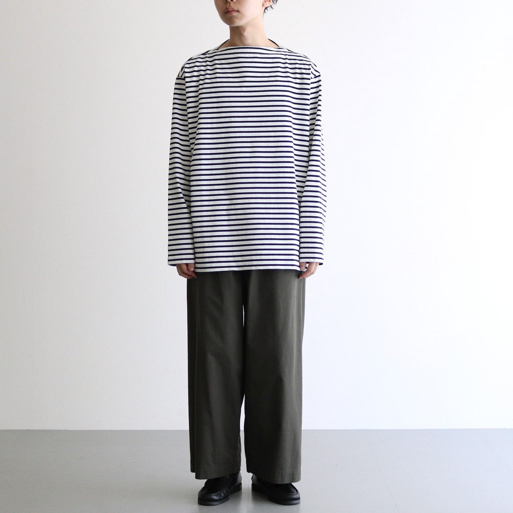 FBSBTF - 微強撚綿天竺 ボートネックロンT #08 WH base×BK bd