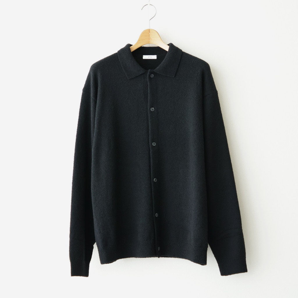 WOOL MINI BOUCLE POLO CARDIGAN #BLACK [KRAGLW0303]