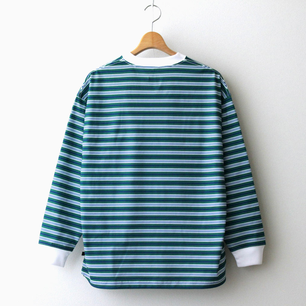 W's TECH DRAWSTRING MULTI BORDER L/S TEE #GREEN / BLUE [BE-34024L]