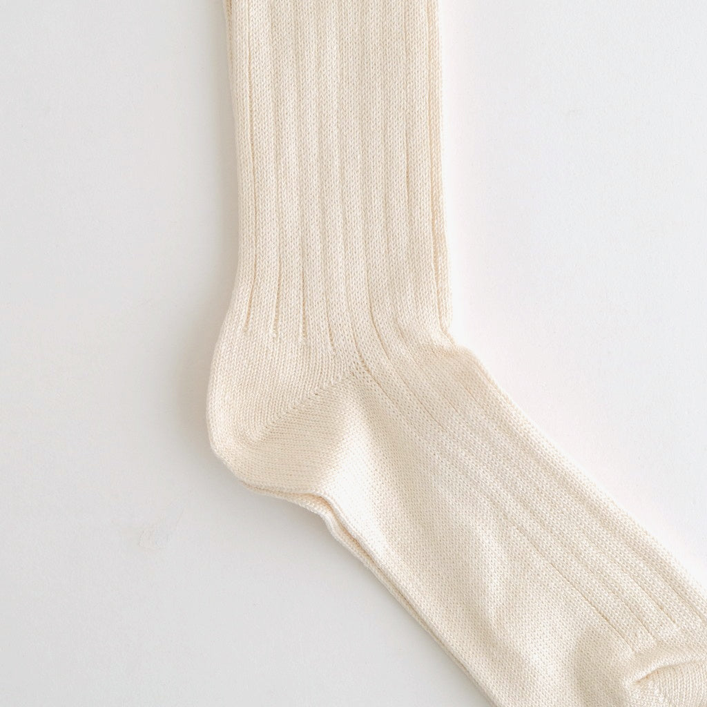 LINEN COTTON RIBBED CREW SOCKS #ECRU [R1461-SS26]