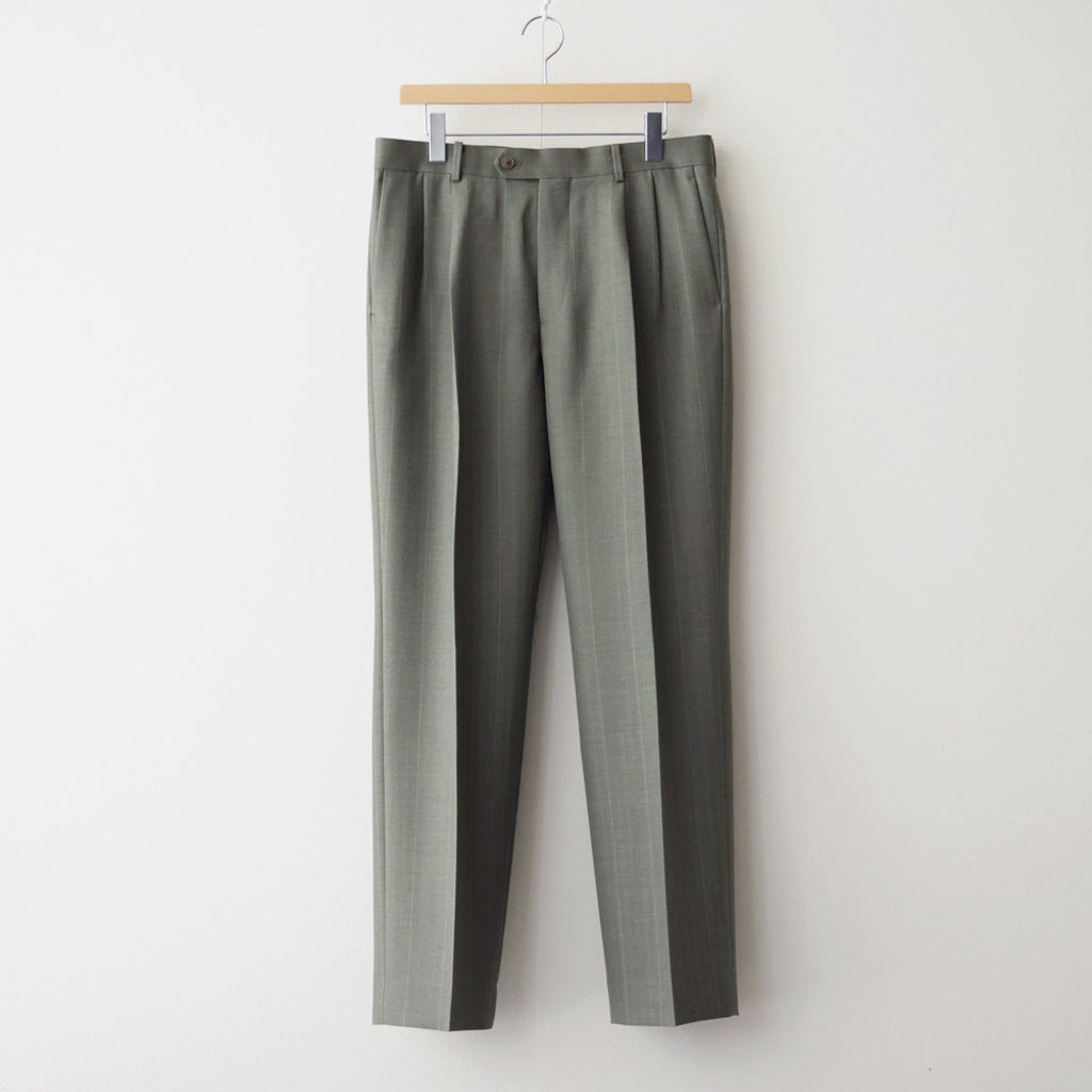 BLUEFACED WOOL TWO-TUCK SLACKS #OLIVE GRAY STRIPE [A26AP02BS]