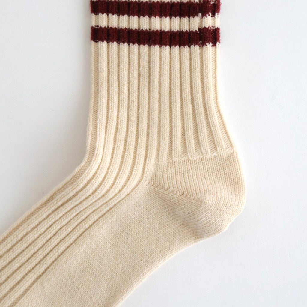 MERINO LAMBS WOOL STRIPE SOCKS #OFF WHITE/MAROON [R1489-AW25]
