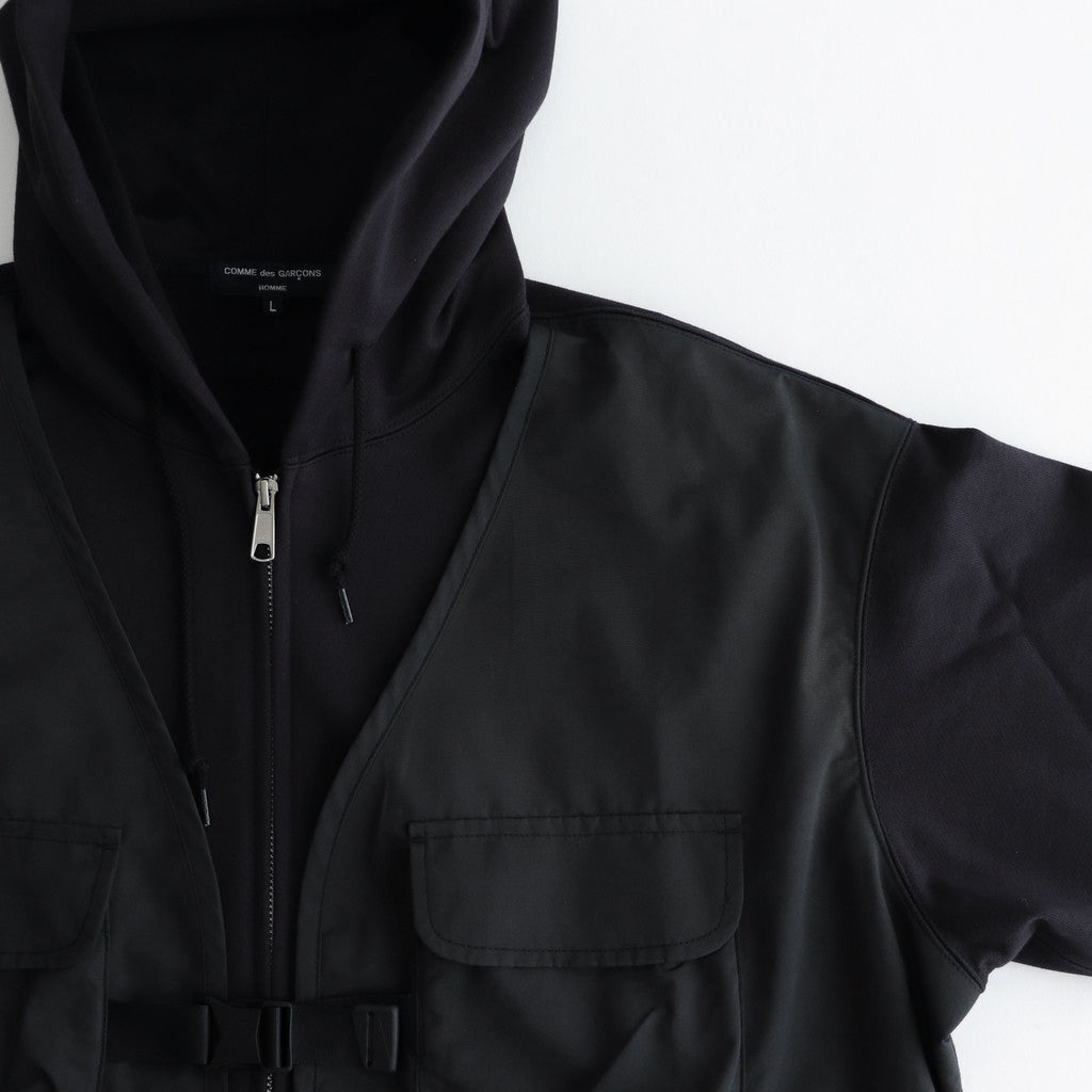 綿裏毛×エステル綿タフタ ジップパーカー #BLACK [HN-T011-051]