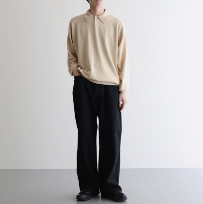 CASHMERE SILK WOOL KNIT POLO #LIGHT KHAKI [A24AP02SK]