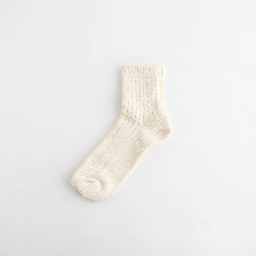 LINEN COTTON RIBBED ANKLE SOCKS #ECRU [R1462-SS26]