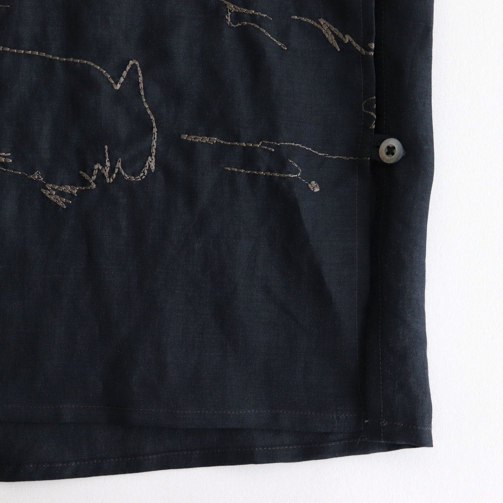 EMBROIDERY OPEN COLLAR SHIRT #NAVY [YK25SS001004SH]