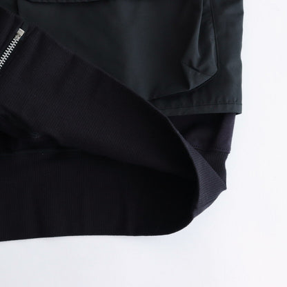 Cotton fleece x polyester cotton taffeta zip hoodie #BLACK [HN-T011-051]