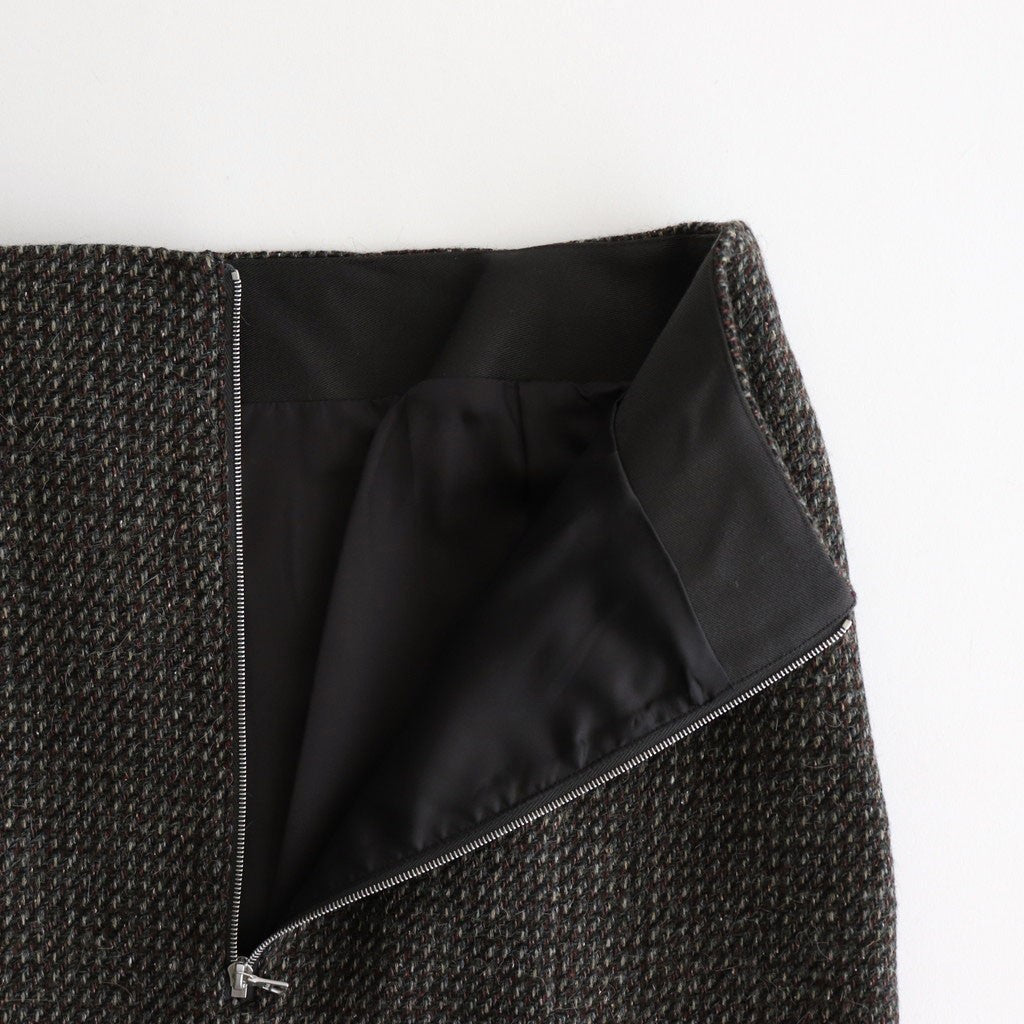 ALPACA WOOL SILK TWEED PENCIL SKIRT #GRAY BROWN HAIRLINE [A25AS06LS]