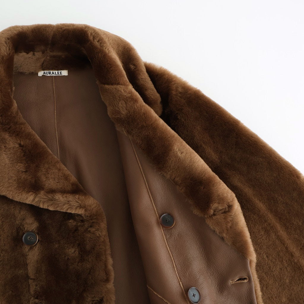STRAIGHT MERINO MOUTON FUR P-COAT #BROWN [A25AC03MM]