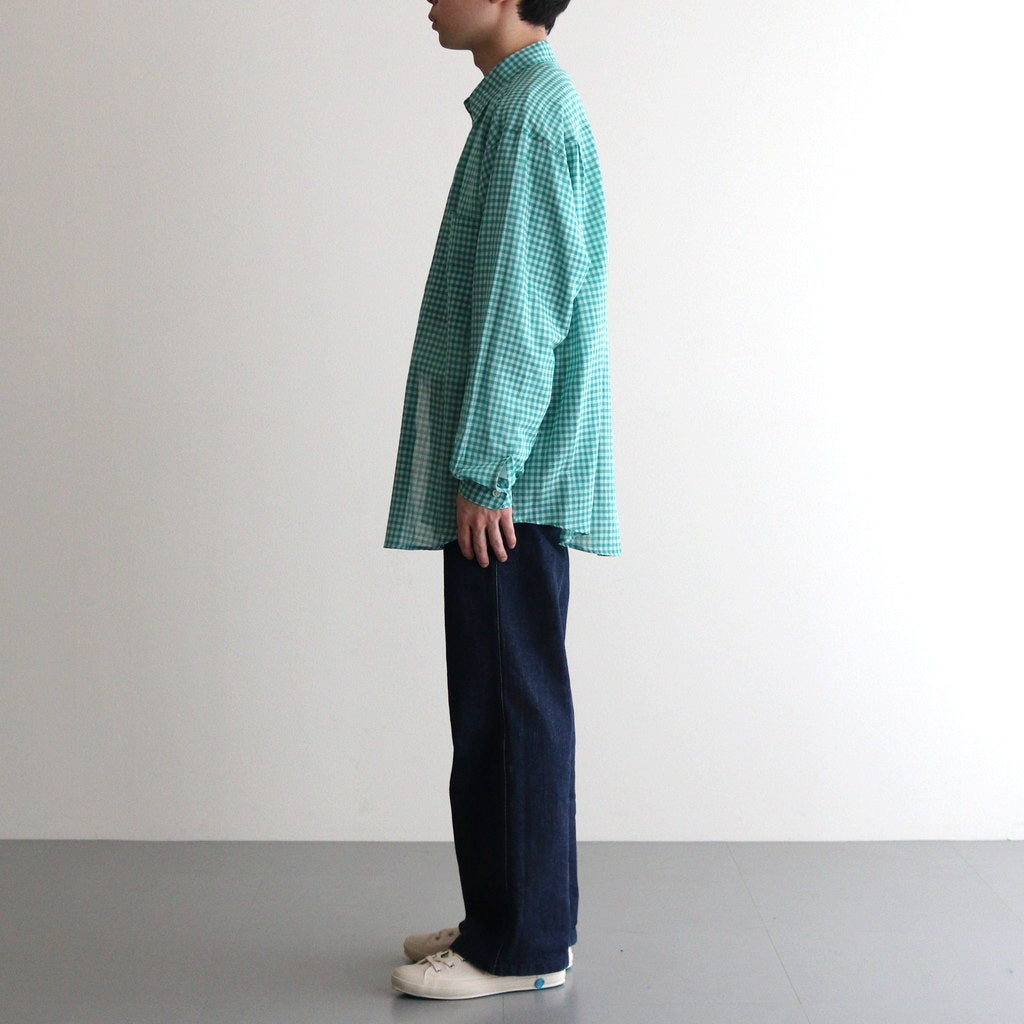 AIRY LIGHT COTTON CHECK BIG SHIRT #GREEN GINGHAM CHECK [A25SS01GC]