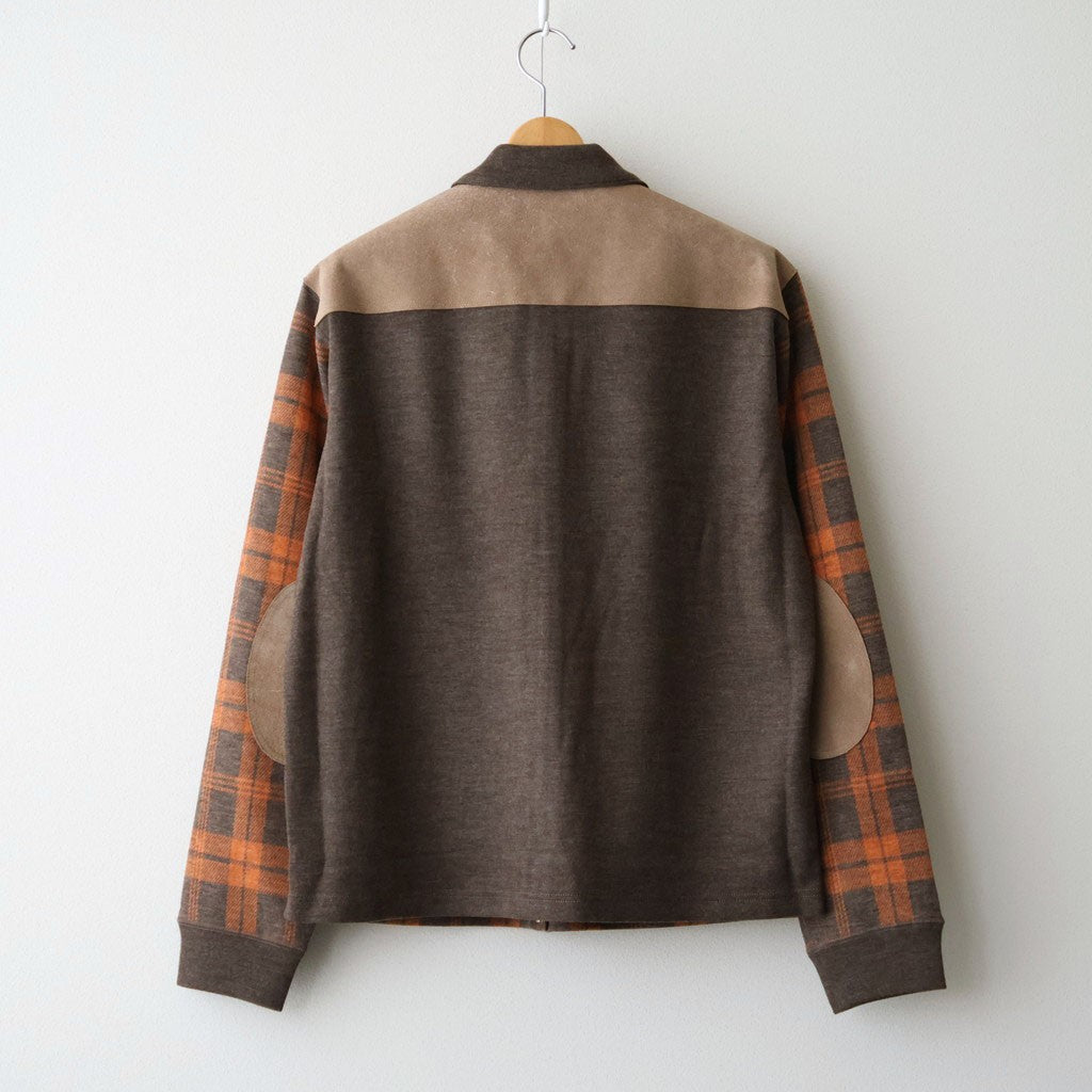 ウールチェック×ウールスムース×カウレザー ジップジャケット #BROWN [WR-T014-051]
