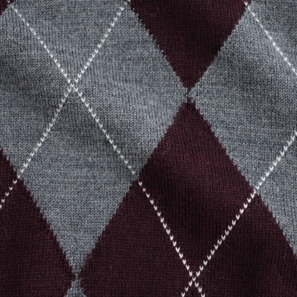 Argyle V-Neck Sweater #GREY×BORDEAUX [I26AW-K5]