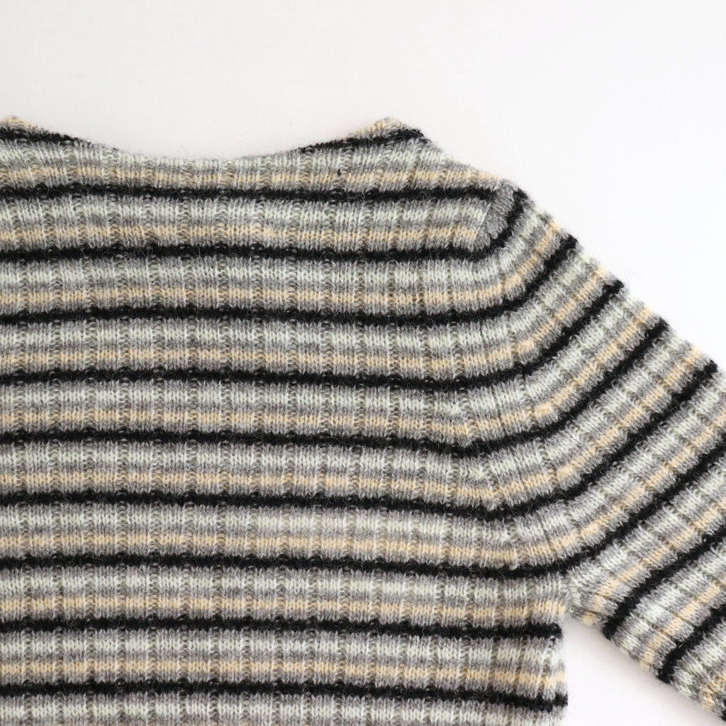 SHETLAND WOOL CASHMERE RIB KNIT BOAT-NECK P/O #GRAY STRIPE [A25AP03SB]