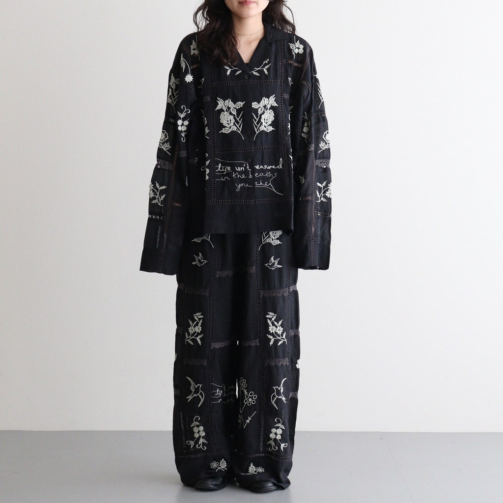 Embroidery Patchwork Trousers #BLK [12610719]