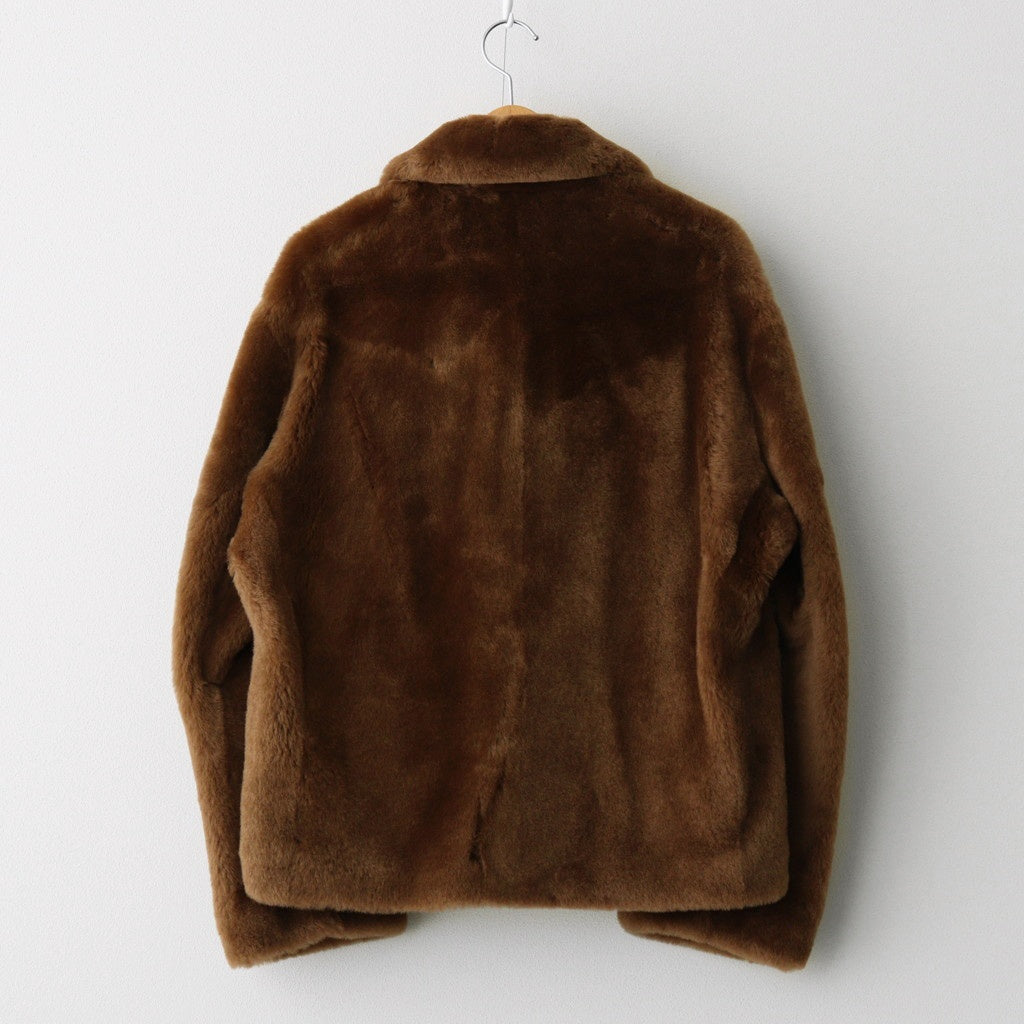 STRAIGHT MERINO MOUTON FUR P-COAT #BROWN [A25AC03MM] - ciacura