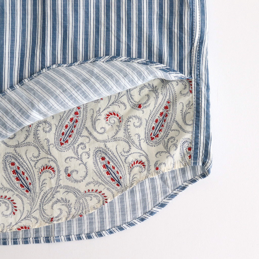 綿ツイルストライプ×綿タイプライター S/Sシャツ #BLUE [HO-B019-051]