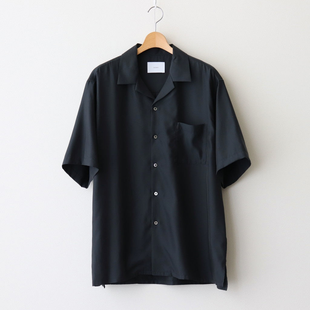 CUPRO TWILL OVERSIZED OPEN COLLAR SS SHIRT #BLACK [ST.1153]