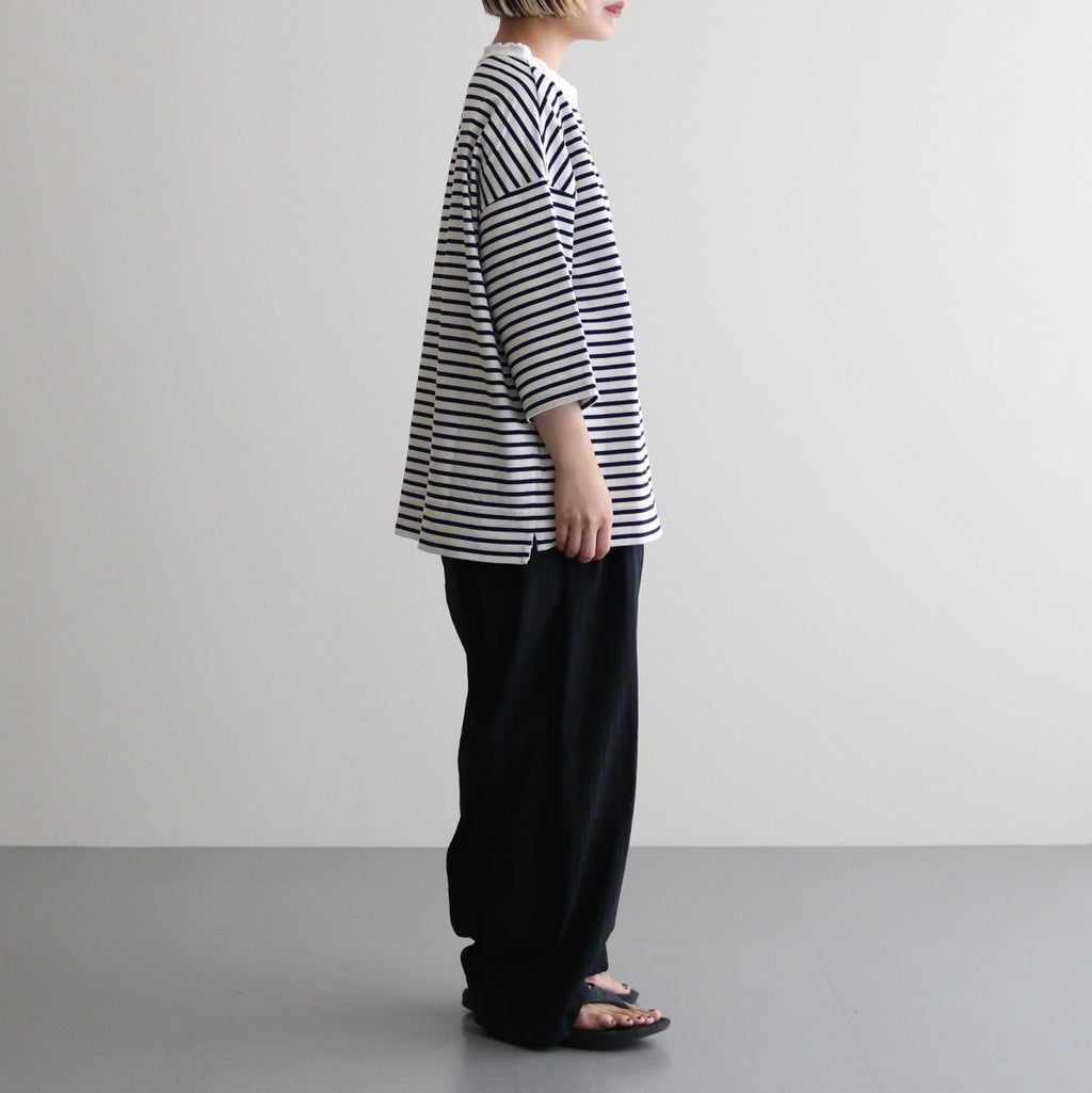 FOB6T - 微強撚綿天竺 6分袖カットソー #08 WH base×BK bd [SN_FR0902T6]