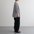 FOB6T - 微強撚綿天竺 6分袖カットソー #08 WH base×BK bd [SN_FR0902T6]