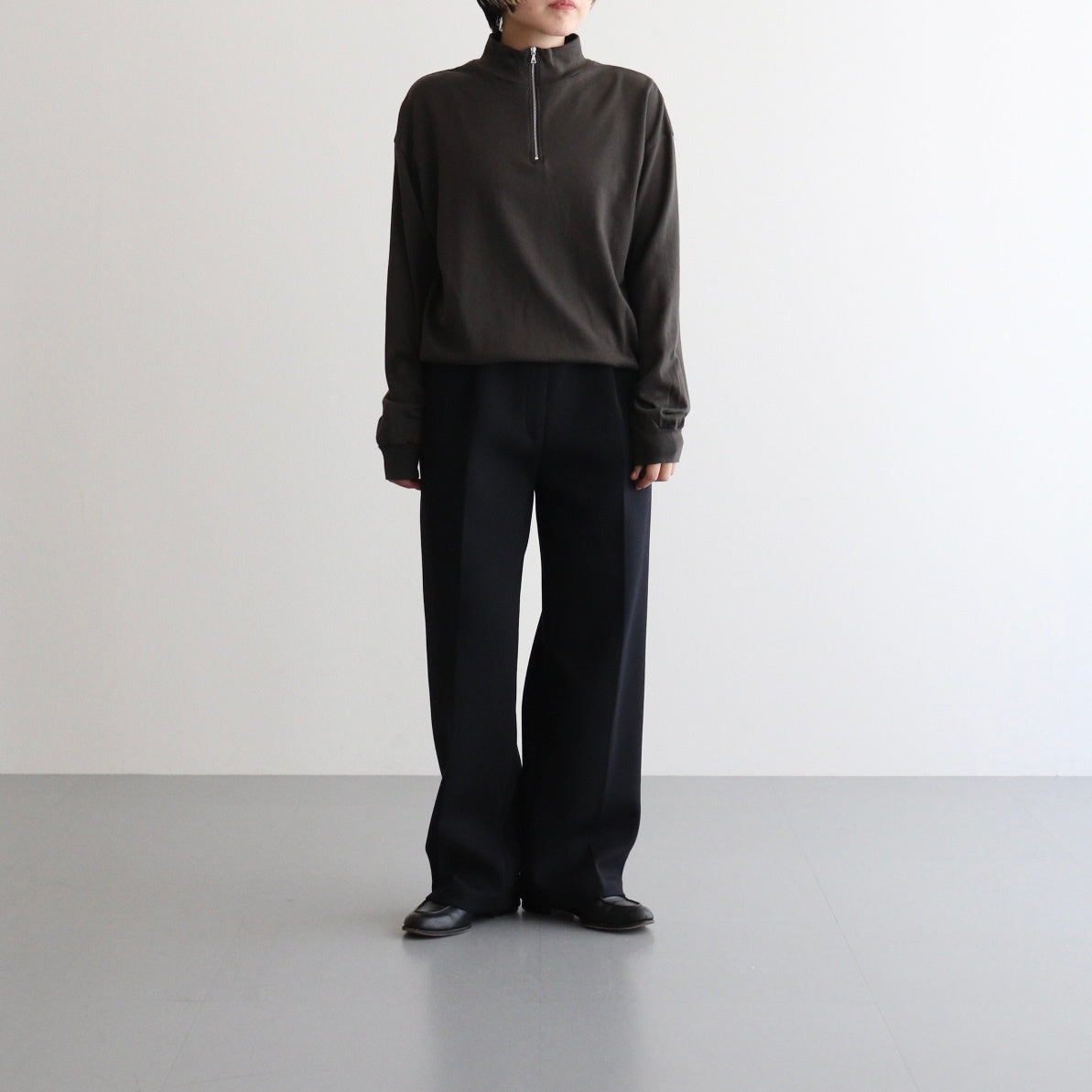 SUPER HIGH GAUGE SWEAT HALF ZIP P/O #DARK BROWN [A25AP03CU] – ciacura