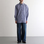 綿ストライプ ギャザーシャツ #NAVY×WHITE [HO-B006-051]