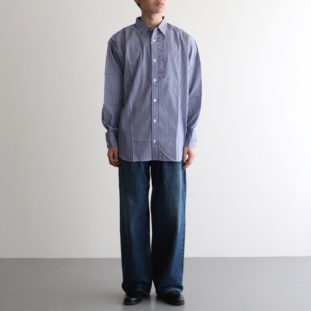 綿ストライプ ギャザーシャツ #NAVY×WHITE [HO-B006-051]