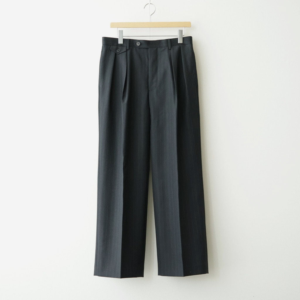 BLUEFACED WOOL TWO-TUCK SLACKS #CHARCOAL NAVY STRIPE [A26AP04BS]