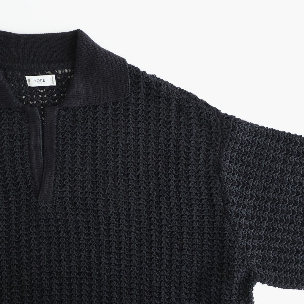 MESH KNIT SKIPPER POLO SHIRT #BLACK [YK26SS01298S]