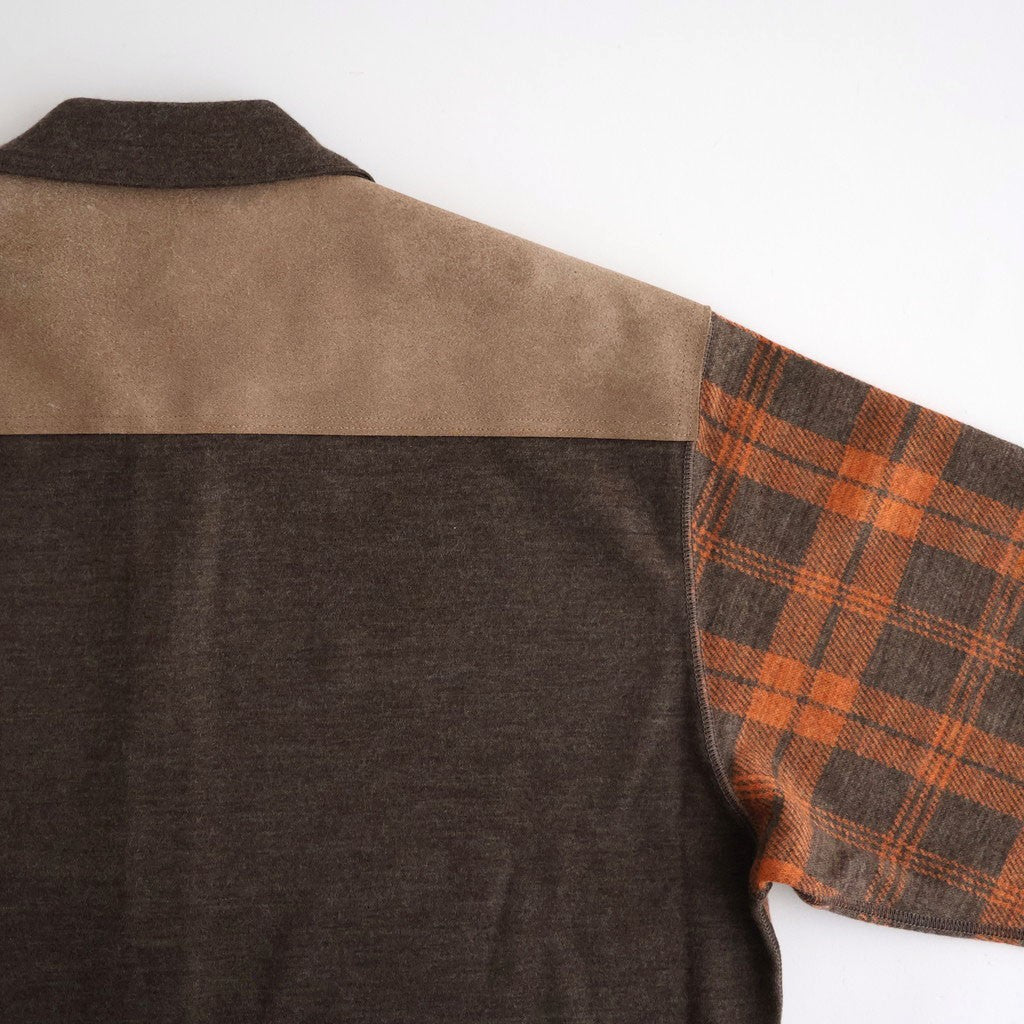 ウールチェック×ウールスムース×カウレザー ジップジャケット #BROWN [WR-T014-051]