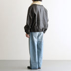 MOUTON COLLAR CALF ZIP JACKET #DARK BROWN [ST.1549]