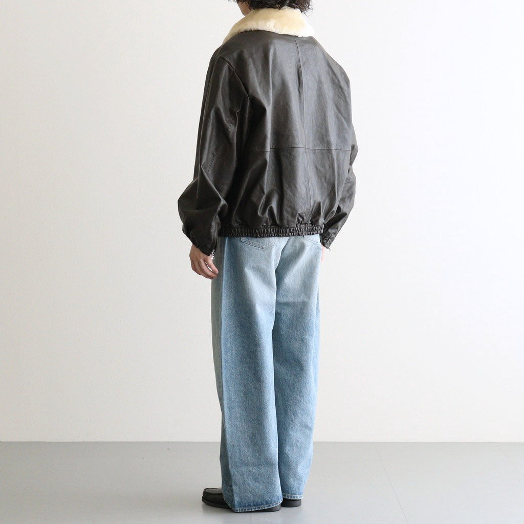 MOUTON COLLAR CALF ZIP JACKET #DARK BROWN [ST.1549]
