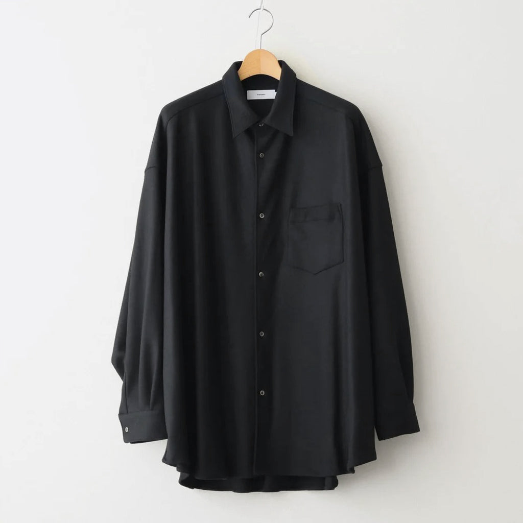Wool Smooth Flannel Oversized Regular Collar Shirt #BLACK [GU263-50521B]