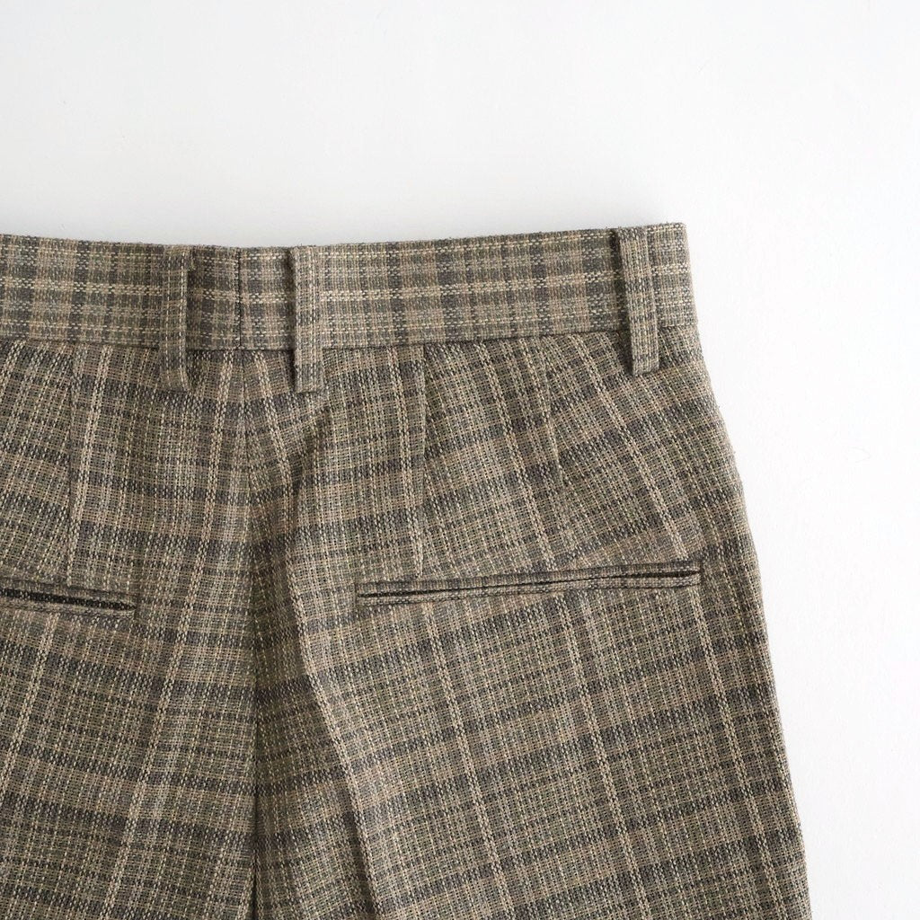 SILK LINEN NEP CHECK ONE-TUCK SLACKS #DARK BROWN CHECK [A26SP04SN]