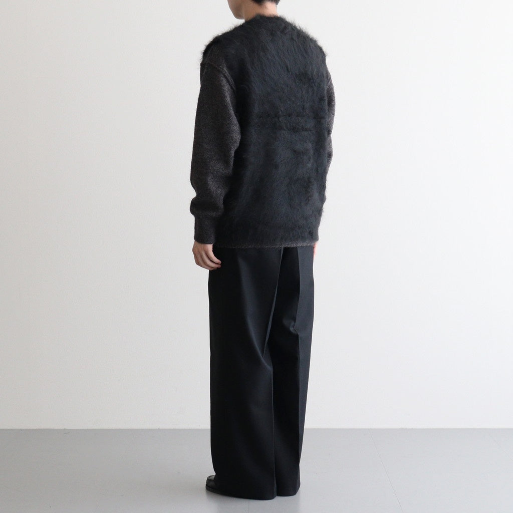 WOOL FLANNEL LONG WIDE TROUSERS #BLACK [ST.1258]