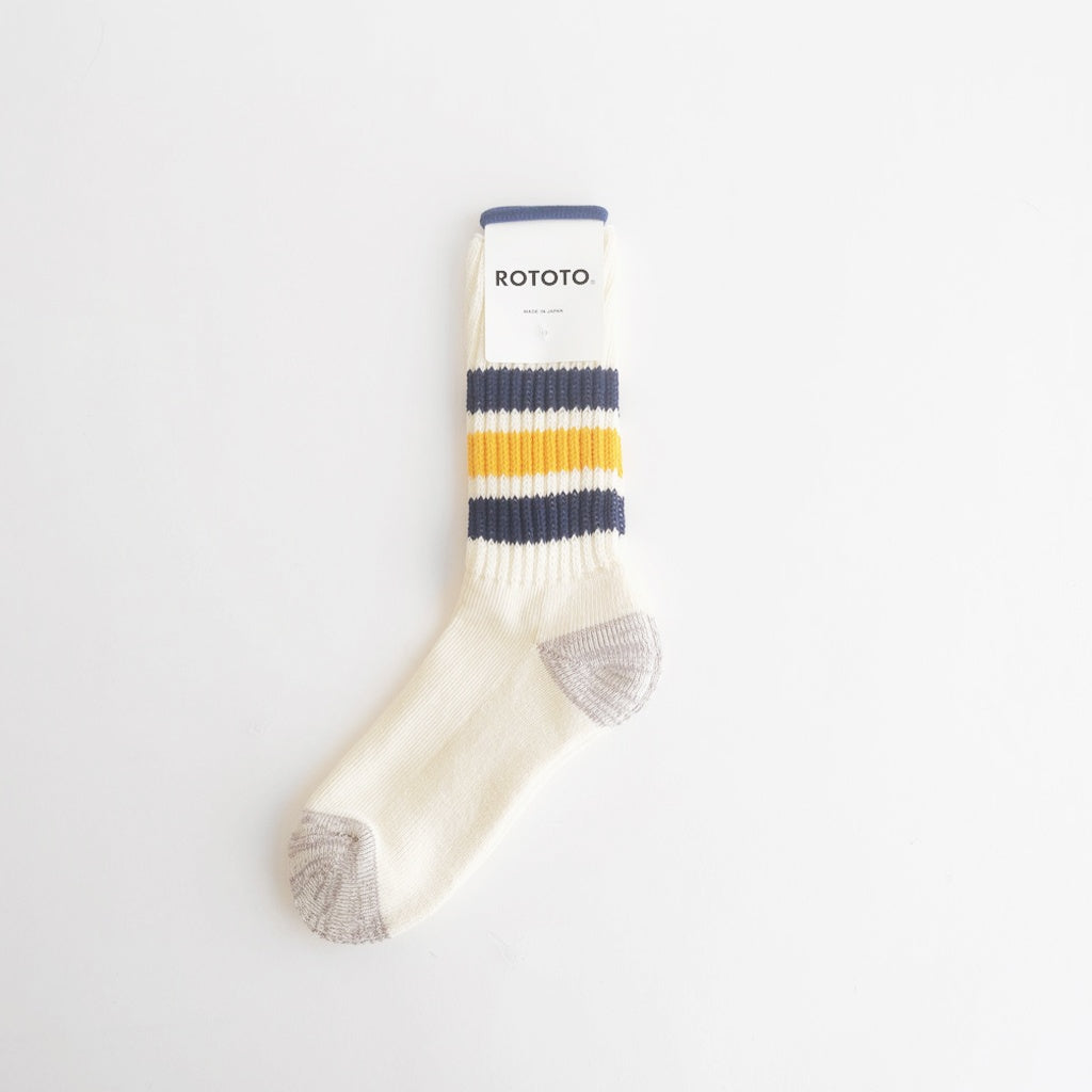 COARSE RIBBED OLDSCHOOL CREW SOCKS #NAVY/YELLOW [R1255-AW25]