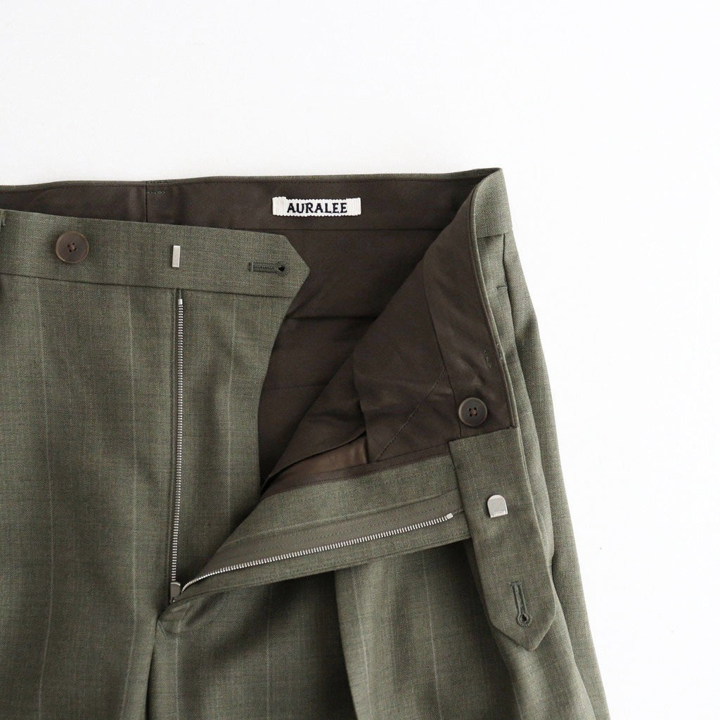 BLUEFACED WOOL TWO-TUCK SLACKS #OLIVE GRAY STRIPE [A26AP04BS]