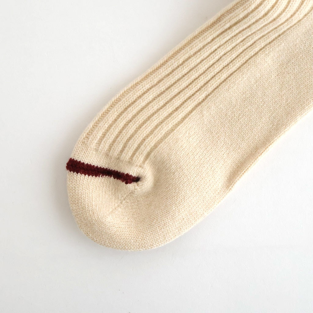 MERINO LAMBS WOOL STRIPE SOCKS #OFF WHITE/MAROON [R1489-AW25]