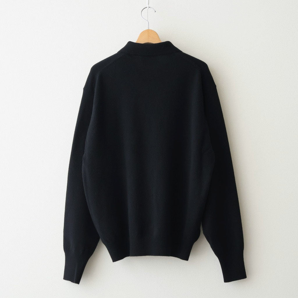 EXTRA FINE WOOL KNIT POLO LS #BLACK [ST.1477]
