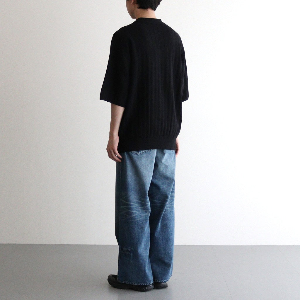 Rib Pattern Half Zip Polo #Black [2501-012]