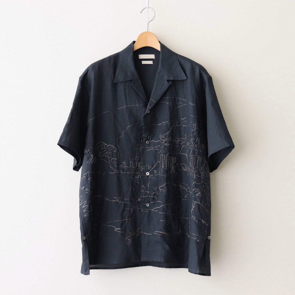 EMBROIDERY OPEN COLLAR SHIRT #NAVY [YK25SS001004SH]