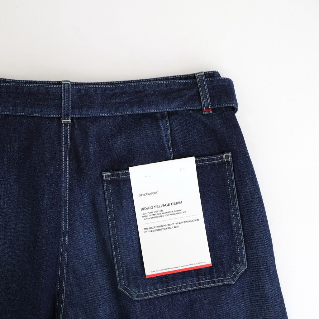 Selvage Denim Belted Pants #INDIGO_DARK FADE [GU261-40064DB]