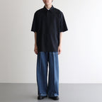 SUPER FINE TROPICAL WOOL OPEN COLLAR HALF SLEEVED SHIRT #TOP DARK NAVY [A25SS02WT]