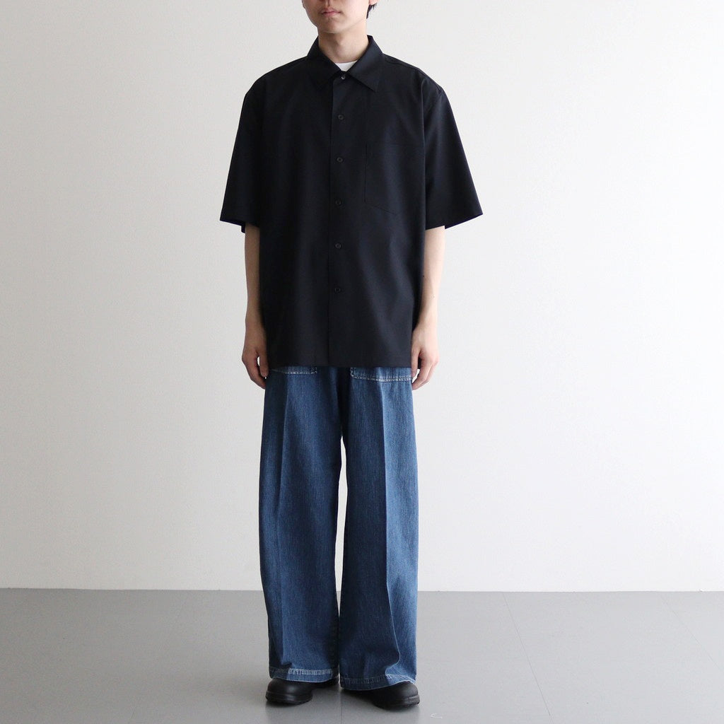 SUPER FINE TROPICAL WOOL OPEN COLLAR HALF SLEEVED SHIRT #TOP DARK NAVY [A25SS02WT]